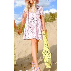 Labelrail x Olivia & Alice mini smock dress with tiered skirt in abstract sz 12